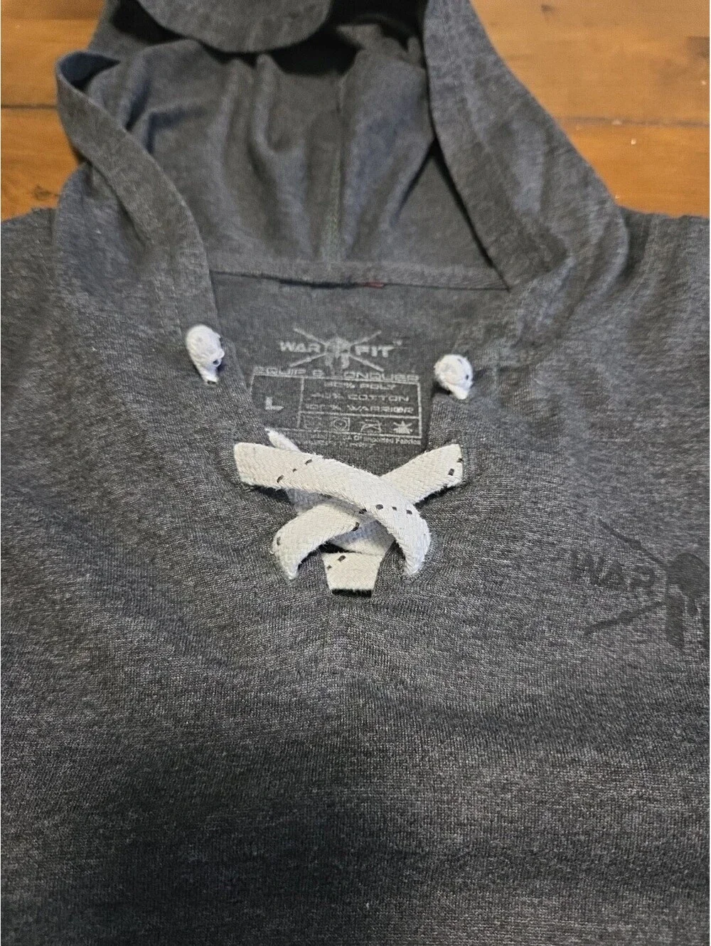Warfit Spartan Lace Up Hoodie Mens Large Gray Strength Passion Gym Gymwear
